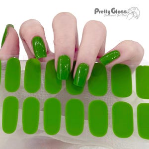 Żywe zielone półutwardzone żele do paznokci 22 paski Nourish Bright Lime Green UV Gel Stickers, Press On Nails, DIY Salon Manicure