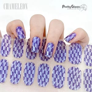 Kameleon Fioletowy Kratka Półutwardzony Żel Paznokci Naklejki UV Żel 22 Paski 3D Optyczna Iluzja Naciskaj Paznokcie, Salon Manicure DIY