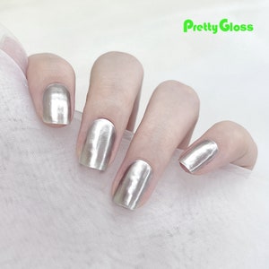 Chrome Effect Metallic Silver Color Gel Nail Wraps 20 Strips Street Art Nail Polish Nourish Nails