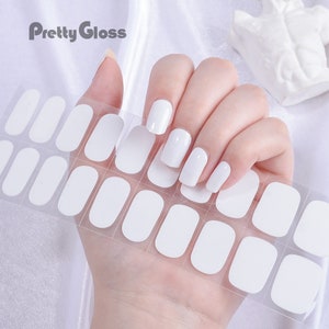 Gel Nail Wraps Solid White Color Glossy Design Street Art 22 Strips Nourish Real Gel Nail Polish