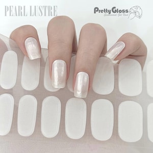 Envolturas de uñas de gel semicuradas, pegatinas para uñas con brillo perlado blanco, 22 tiras de esmalte de uñas de gel real Nourish