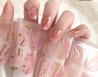 Gel Nail Wraps Nail Stickers Gold Nail Foil Light Pink Color Design 22 Strips Nourish Real Gel Nail Polish