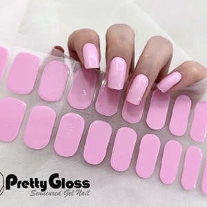Semicured Gel Nail Wraps Nail Stickers Solid Pink Light Pink Color 22 Strips Nourish Real Gel Nail Polish Bake lamp for 60 seconds