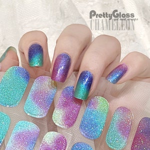Gel Nail Wraps Gel Stickers Aurora Light Rainbow Color Shimmer Effect Design 22 Strips Nourish Real Gel Nail Polish