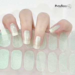 Semicured Gel Nail Wraps Aurora Green Shimmer Design 22 paski Nourish Bake Gel Nail Stickers Home Salon