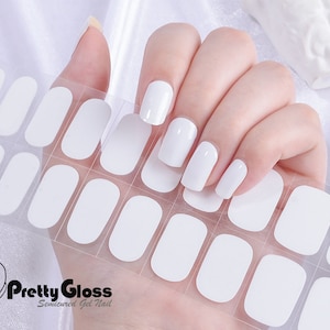 Semicured Gel Nail Wraps Nail Stickers Glossy Solid White Color 22 Strips Nourish Real Gel Nail Polish
