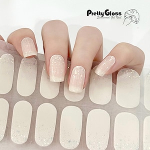 Semicured Gel Nail Wraps Nail Stickers Coconut White Color Holographic Sequin Ombre 22 Strips Nourish Real Gel Nail Polish