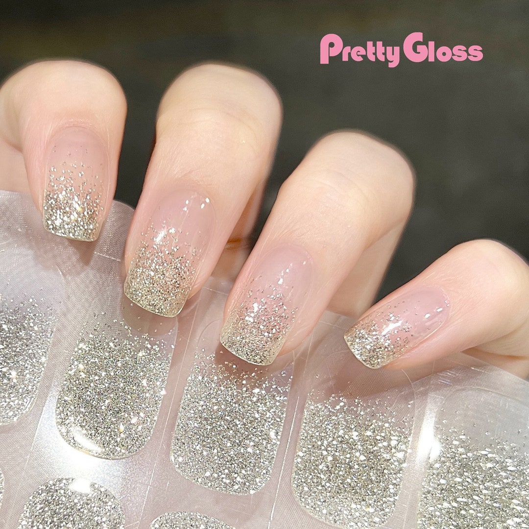 Gel Nail Wraps Silver Glitter Gradient Ombre Transparent Etsy
