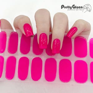 Semicured Gel Nail Wraps Nail Stickers Hot Pink Color 22 Strips Nourish Neon UV Stickers Bake lamp for 60 seconds