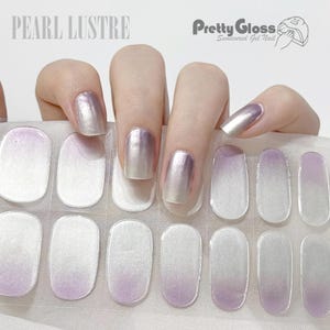 Semicured Gel Nail Wraps Pearl Lustre White and Light Purple Gradient Ombre Nail Stickers 22 Strips Nourish Real Gel Nail Polish