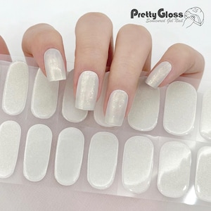 White Semicured Gel Nail Wraps Stickers Chameleon Gold Shimmer Effect Translucent 22 Strips Nourish Real Gel Nail Polish Gift for women