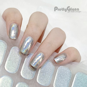 Esmalte de uñas de gel con efecto cromado iridiscente, color plata metalizado, 22 tiras, estilo callejero holográfico, nutre las uñas.