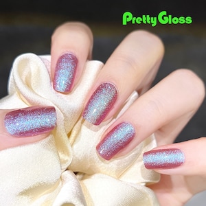 Gel Nail Wraps Light Magenta Purple Color Blue Shimmer Effect Design 22 Strips Nourish Real Gel Nail Polish