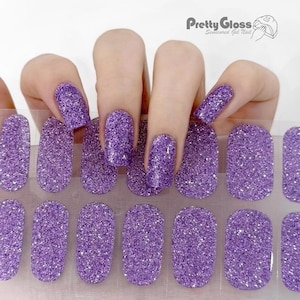 Semicured Gel Nail Wraps Stickers Glitter Purple Color 22 Strips Nourish Gel Nail