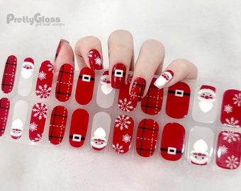 Gel Nail Wraps Red and White Color Christmas Santa Claus Ssnowflakes Pattern Art 22 Strips Nourish Real Gel Nail Polish