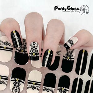 Semicured Gel Nail Wraps Nail Stickers Black Color 22 Strips Nourish Real Gel Nail Polish