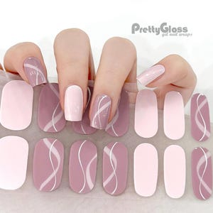 Gel Nail Wraps Nail Stickers Elegant Mauve & Pink 22 Strips Nourish Wave Line Nail Stickers