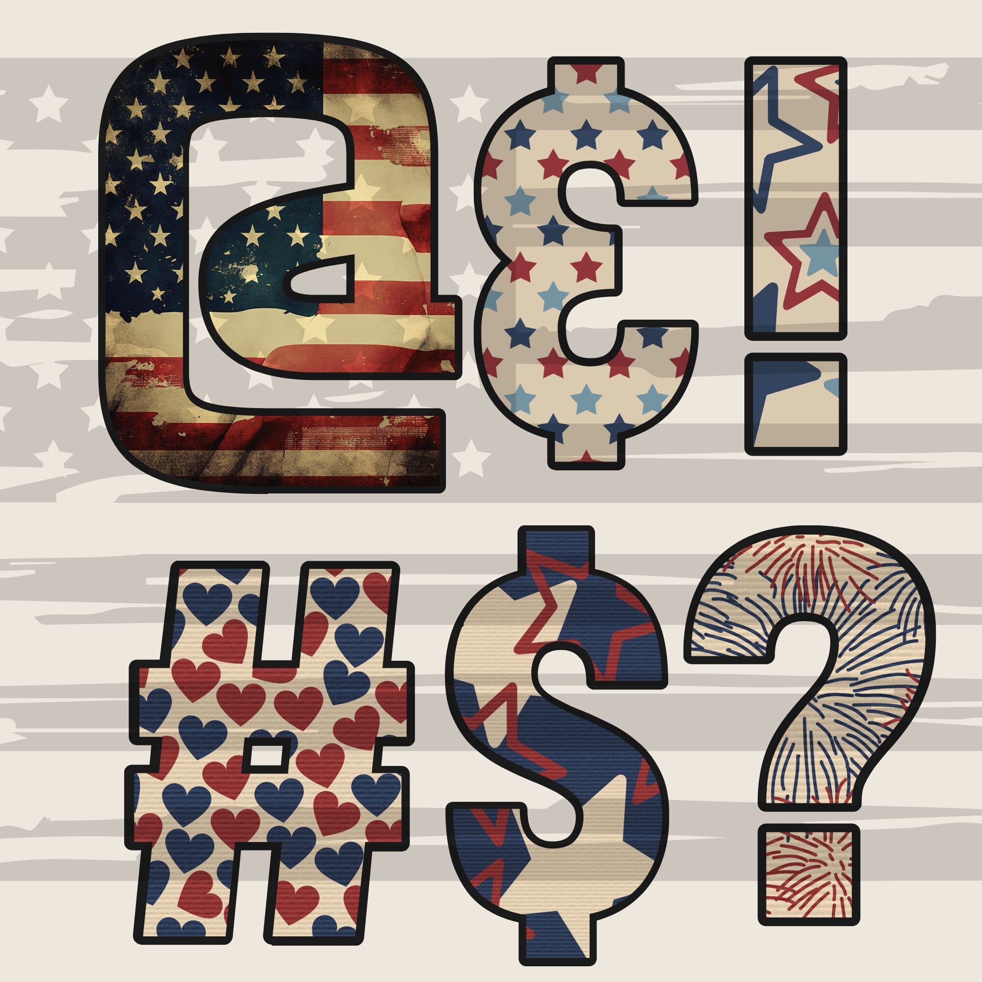 July 4th Doodle Letters PNG Bundle, Patriotic Alpha Set (digital ...