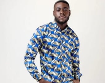 African Print Tiki Satin Long Sleeve Shirt