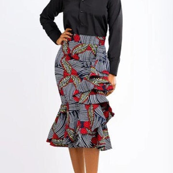 African Print Zanzibar Side Ruffle Skirt