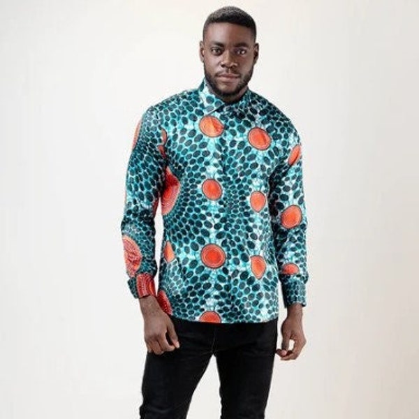 Camisa de satén de manga larga Babountou con estampado africano