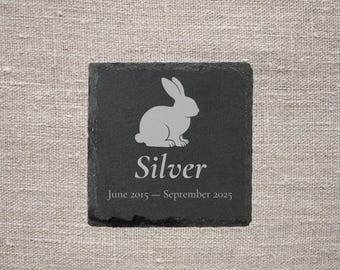 Pizarra conmemorativa personalizada para conejos (4x4 pulgadas) - Regalo personalizado para recordar a tu conejo fallecido - Nombre y fechas grabados