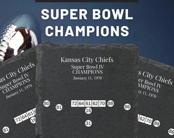 Super Bowl Champion Coasters Kansas City Chiefs SB IV Laser Engraved Slate NFL Fan Gift for Football Lovers mens home bar mancave dad