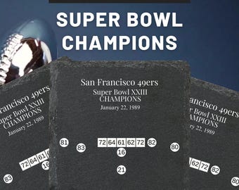 Posavasos del campeón del Super Bowl San Francisco 49ers SB XXIII Champions Pizarra grabada con láser - Regalo perfecto para fanáticos de la NFL, papás, esposos y fútbol americano