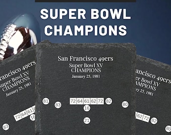 Super Bowl Champion Coasters San Francisco 49ers SB XV Champion Laser Engraved Slate Gift for NFL Fans football for men dads home bar decor