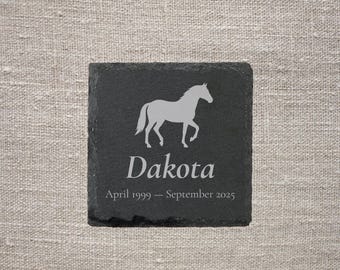 Pizarra conmemorativa para caballos de 4x4 pulgadas - Regalo personalizado para recordar a un caballo fallecido - Nombre y fechas grabados