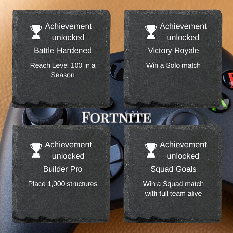Posavasos de regalo para gamers de Xbox One con la inscripción "Logro desbloqueado". Pizarra grabada con láser para gamers. Decoración artística para nerds. Fortnite