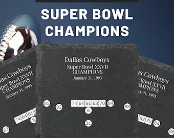 Sottobicchieri campione del Super Bowl SB XXVII Dallas Cowboys ardesia incisa al laser regalo per tifosi della NFL uomini papà mancave decor casa bar football