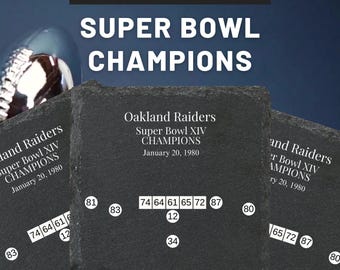 Super Bowl Champion Coasters Oakland Raiders SB XIV Champion Laser Engraved Slate for NFL Fans Gifts for men football dads home bar mancave