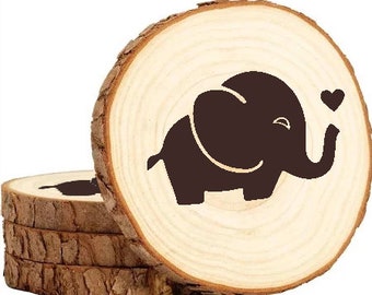 Baby Elephant Wooden Coaster Set gift nature animals Cute Love