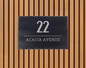 Slate House Sign | Custom Engraved Door Number Plaque | Personalized House Number Street Name | Rustic Farmhouse