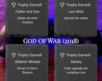 PS5 Gamer Gift Coasters "Trophy Unlocked" Laser Engraved Slate for gamers Video Game Gift Decor art for nerds PlayStation 4 5 PS4