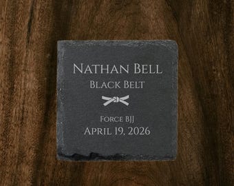 BJJ Belt Promotion Stone | Personalized Brazilian Jiu Jitsu Gift | Custom Engraved Slate | Belt Rank Keepsake