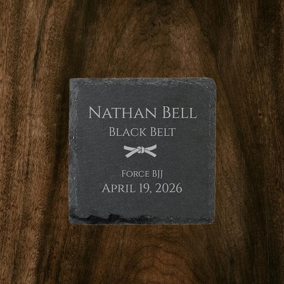 Personalized BJJ Belt Promotion Plaque | Natural Slate Stone Keepsake