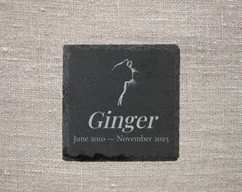 Custom Cat Memorial Slate Stone 4x4 - Personalized Pet Loss Gift - Engraved Name & Dates Plaque