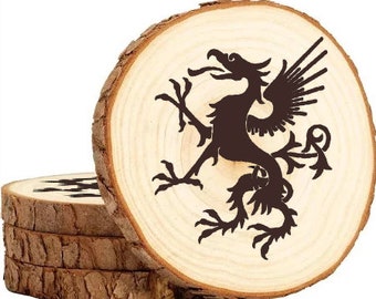 Gryphon Wooden Coaster Set gift tribal griffin heraldic
