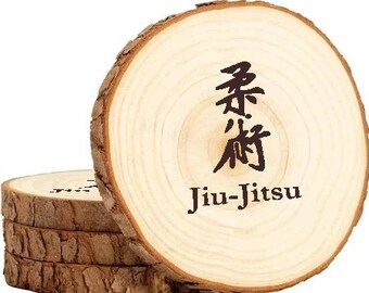 Jiu Jitsu Wooden Coaster Set gift Kanji martial arts