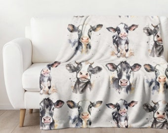 Watercolor Cow Print Blanket, Adorable Baby Cow Velveteen Throw, Homestead Plush Blanket, Farmhouse Decor, Gift for Cow Lover, Kid's Blanket