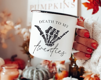 Gift Death to My Twenties, koffiemok in kampstijl, gotische 30e verjaardag, begrafenisverjaardag, Black Dirty 30e cadeau, RIP Twenties en Youth