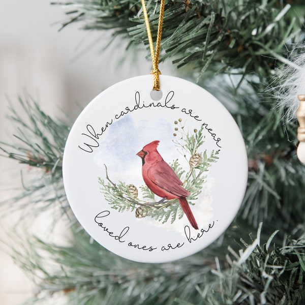 Cardinal Christmas Ornament, Remembrance Ornament, Funeral Gift Ornament, Watercolor Cardinal Tree, Gift for Lost Loved One