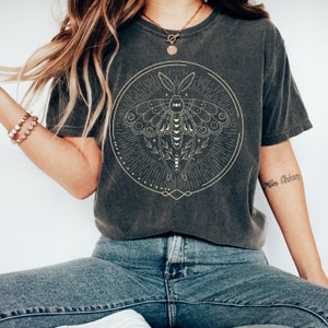 Celestial Comfort Colors Shirt, Moth Zodiac T-Shirt, Astronomy Boho TShirt, Oversized Vintage Style Hippie Tee, Bookish Shirt