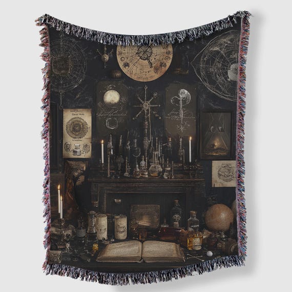 Dark Academia Blanket, Dark Academia Decor, Woven Cotton Throw for Dark Decor, Aesthetic Blanket, Cottagecore Blanket, Gothic Blanket