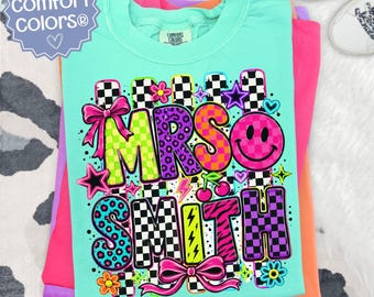 Customized Teacher Shirt, Retro 90s Neon Teacher Tee, Pre-K Teacher TShirt, Back To School, Personalized Grade Level Shirt, Kindergarten