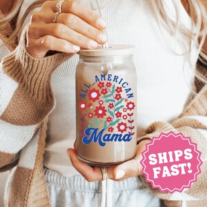 4th of July Decor, July 4th Gift, USA Decor, Patriotic Cup, All American Mama Glass Tumbler, Red White Blue Cup, 4th of July Mug, Mom Mug