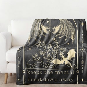 Book Dragon Blanket, Reading Adult Minky Throw, Soft Cozy Blankets, Gift For Reading Lover, Bookworm, Dragon Wings Present, A Book a Day