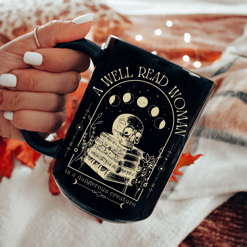Bookish Mug, Book Lover Librarian Mug, Booktok Things, Gift for Librarian, Bookish Aesthetic, Large Coffee Cup, Cozy Bookish Mug, Moon Phase Bild 2